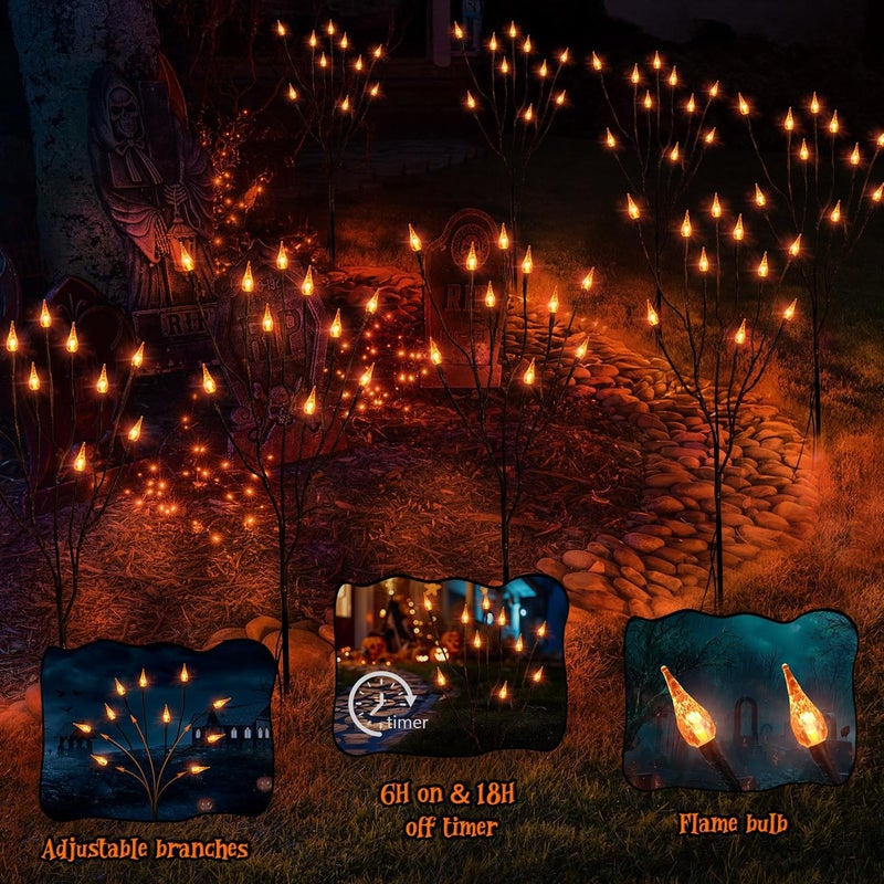 BRIZLER Halloween Pathway Lights, 7.54ft 3 Pack Candle Flame Orange Lights Outdoor with Timer, Battery Powered Halloween Light Waterproof Spooky Path Light for Path Yard Walkway Garden Thanksgiving - Image 5